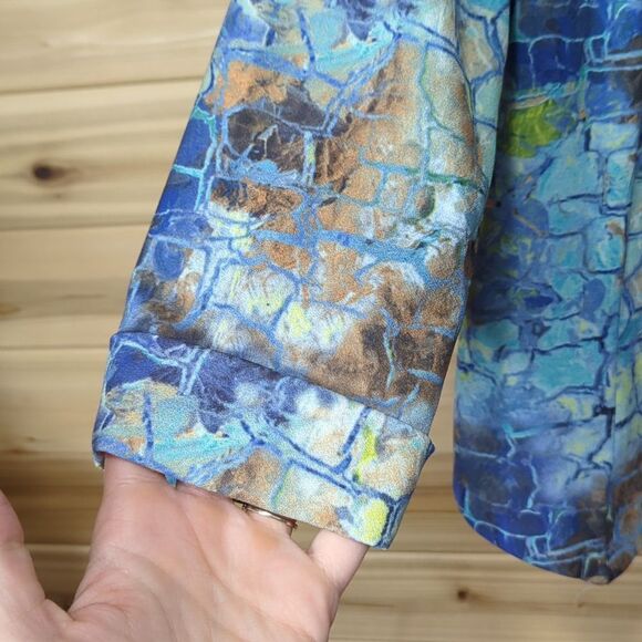 Alberto Makali Jacket Womens Medium Blue Patterned Blazer Open Front Art - Picture 4 of 9